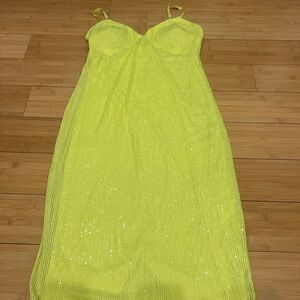 Siena Women's Sleeveless Sequin Mesh A-line Dress - Citron - SZ 14